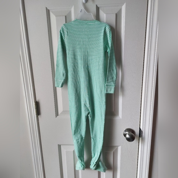 Primary - NWT Footed Pajamas Zip-Up Sleepers Green & White Stripe Organic Cotton - Picture 3 of 3
